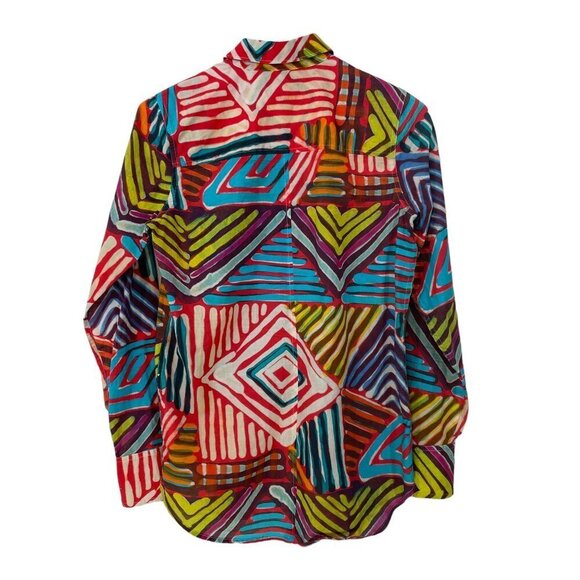 J.Crew Women's Size 0 Boy Shirt in Geo Brush Stroke Rainbow Button Front Blouse - Picture 2 of 6